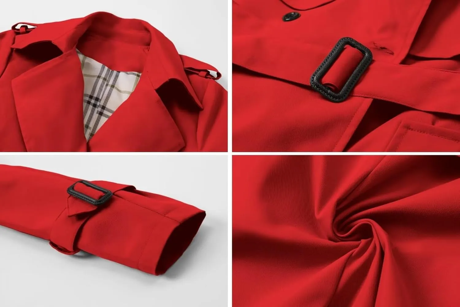 Betusline Women's Long Double-Breasted Waterproof Trench Coat with Belt