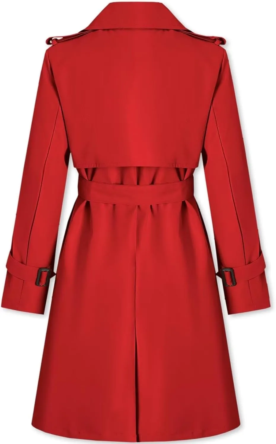 Betusline Women's Long Double-Breasted Waterproof Trench Coat with Belt