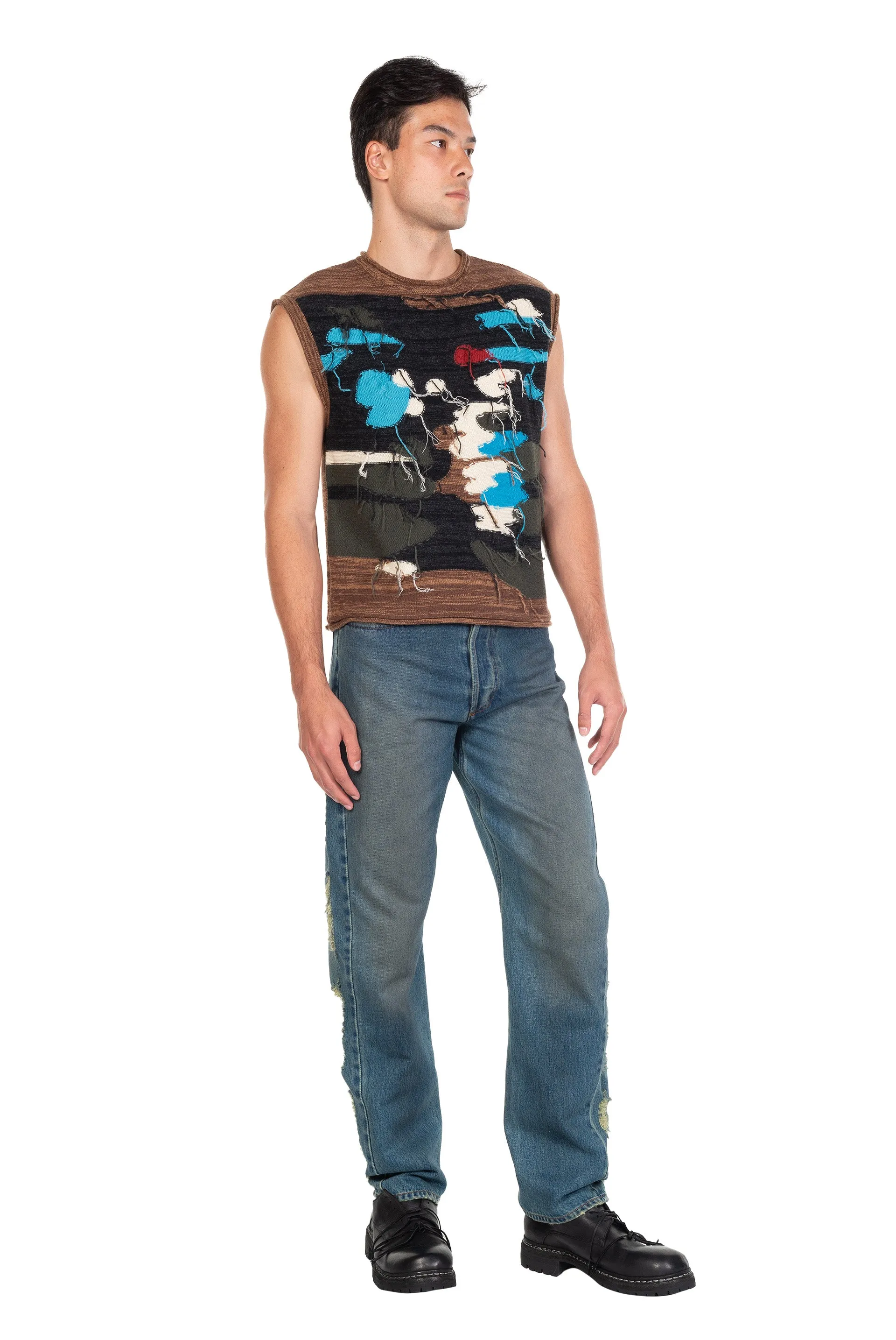 Blotch Intarsia Crew-Neck Vest Brown