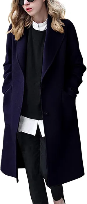 chouyatou Women's Winter Casual Single Breasted Long Wool Coat Formal Office Wool Overcoat