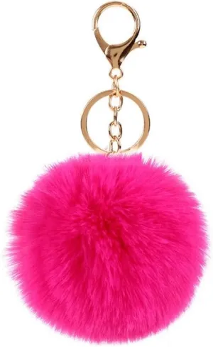 Cute Faux Rabbit Fur Ball Pom Pom Keychain - Colorful Soft Plush Pompoms Car Key Ring Handbag Purse Charm