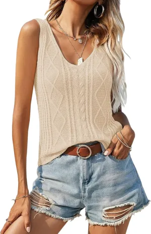 Dellytop Women's V Neck Knit Tank Tops 2025 Summer Casual Sleeveless Shirts Sweater Vest