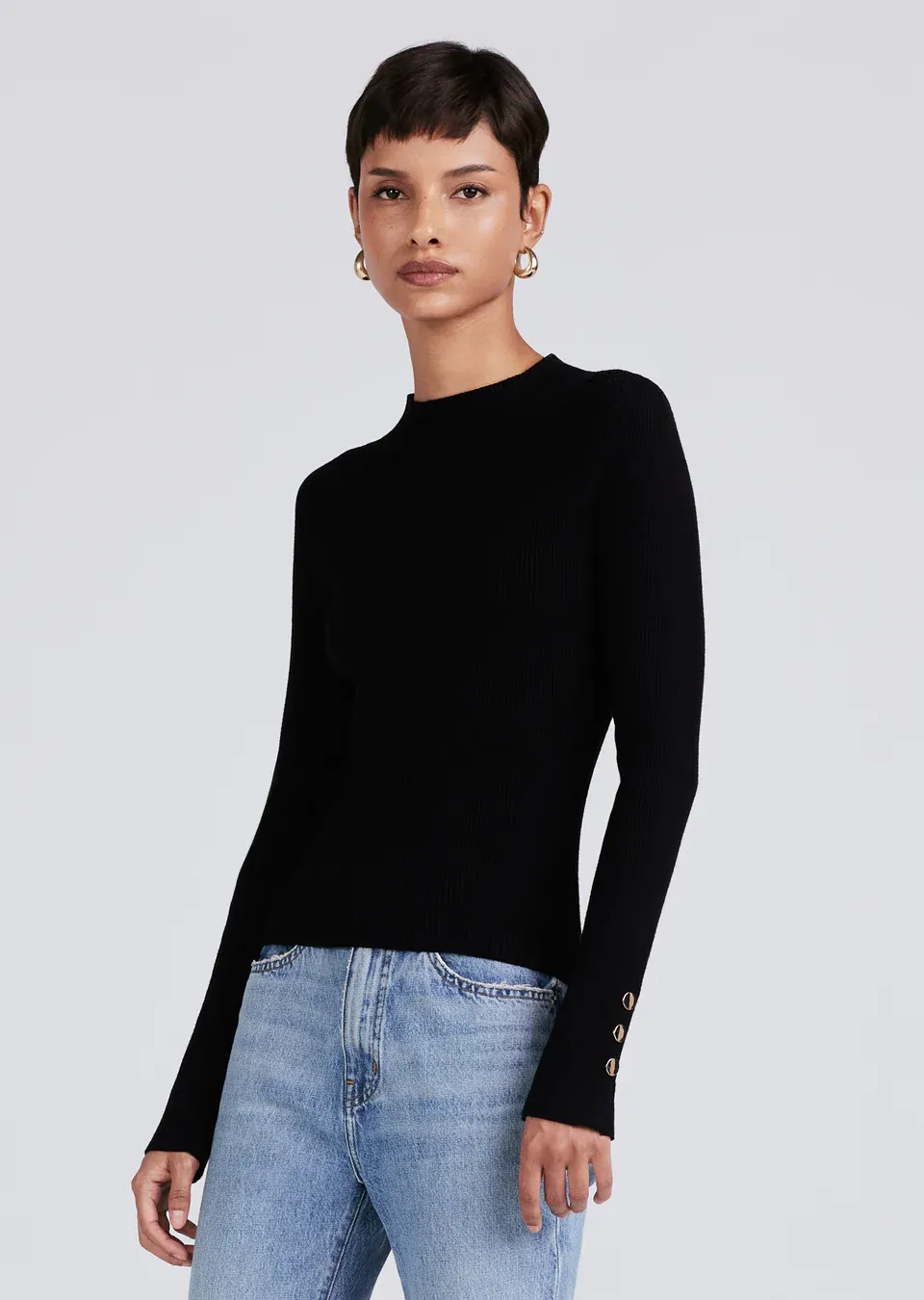 Derek Lam 10 Crosby - Kassandra Ribbed Mock Neck Sweater in Black