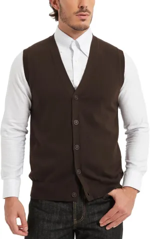 Kallspin Mens Button Down Sweater Vest Lightweight Knitted Pure Cotton V-Neck Sleeveless Cardigans