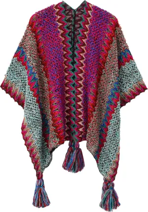 Knit Shawl Wrap Poncho Cape for Women, Ladies Knitted Cardigan Kimono with Fringe for Fall Winter