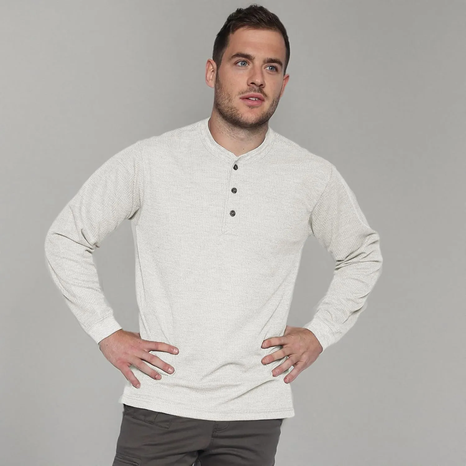 Men's Long Sleeve Performance Thermal 3 Button Henley Shirt