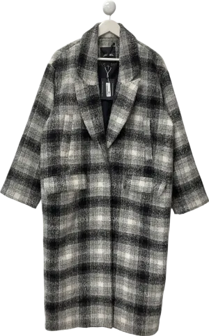 Monki Long Oversized Double-breasted Black And White Checkered Trench Coat UK M