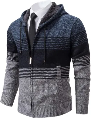 Mylldey Mens Hoodies Knit Sweater, Full Zip Fleece Lined Cardigan Sweaters Casual Regular Fit Knit Hooded Men Sweater Jacket