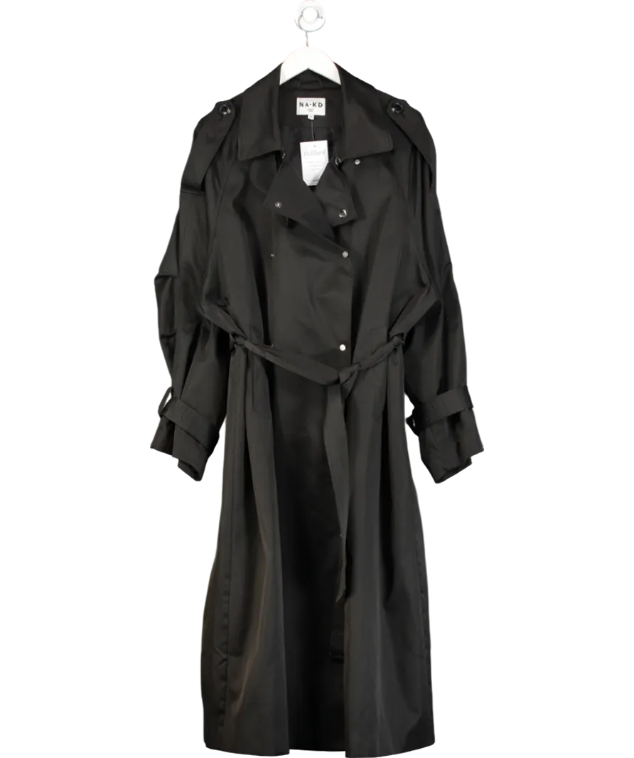 NA-KD Black Trench Coat UK 14