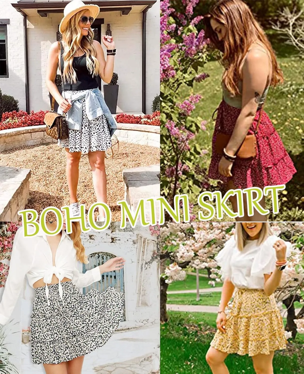 NASHALYLY Women's Summer Boho Floral Print Mini Skirt High Waist Drawstring Tiered Skirts