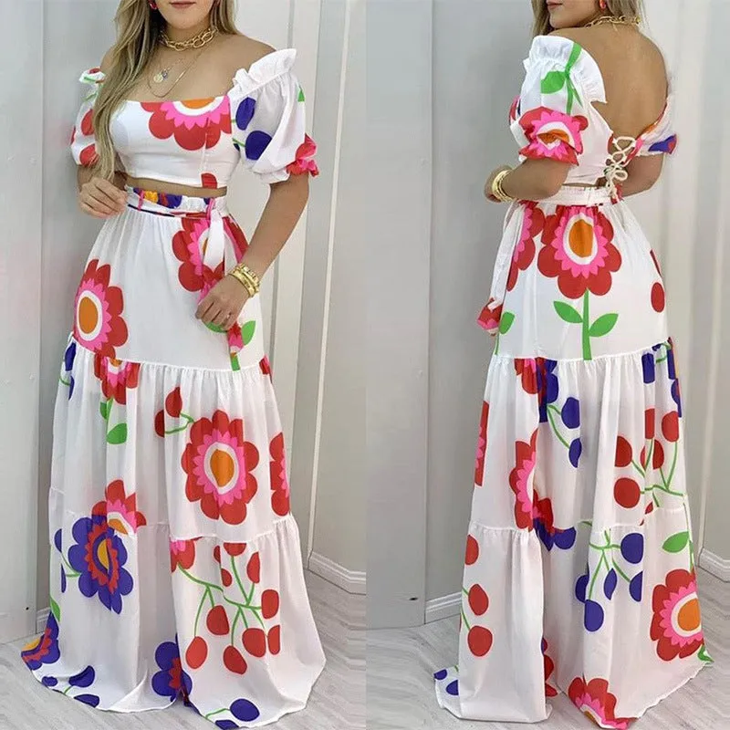 Nsquared Plus Size Women's Summer Lace-up Vest High-waisted Skirt Fashion Casual Set