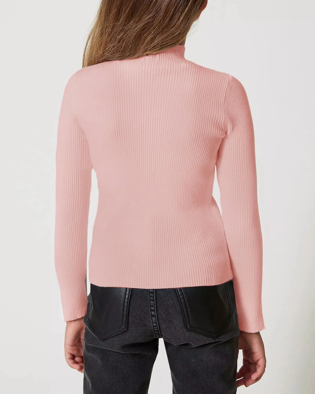 OEBLD Girl's Mock Turtleneck Sweater Ribbed Knit Long Sleeve Pullover Soft Stretch Slim Fitted Top