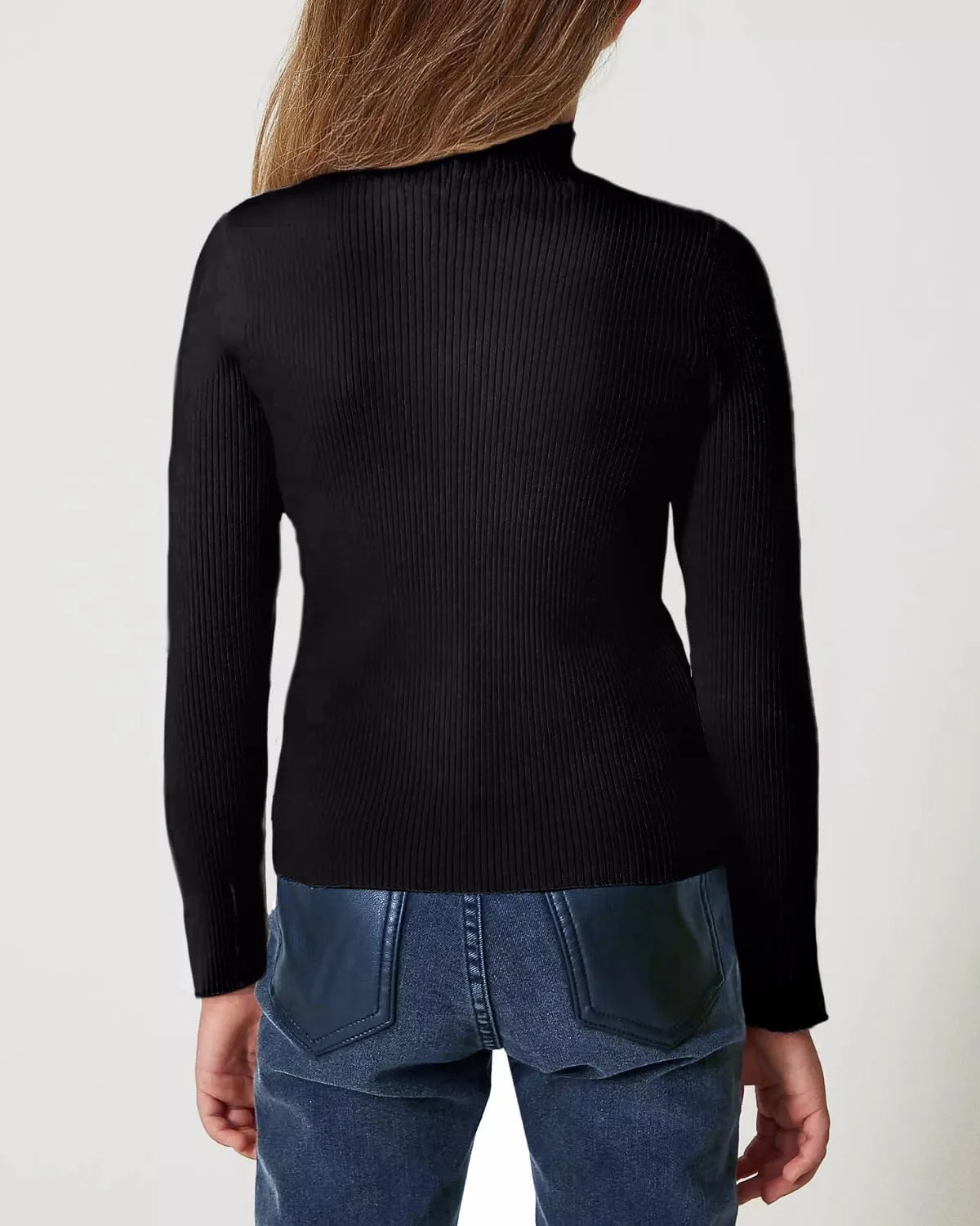 OEBLD Girl's Mock Turtleneck Sweater Ribbed Knit Long Sleeve Pullover Soft Stretch Slim Fitted Top