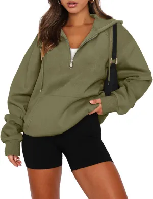 onlypuff Women Half Zipper Pullover Sweatshirt Long Sleeve Hoodies Kangaroo Pocket Fleece Basic Sweater