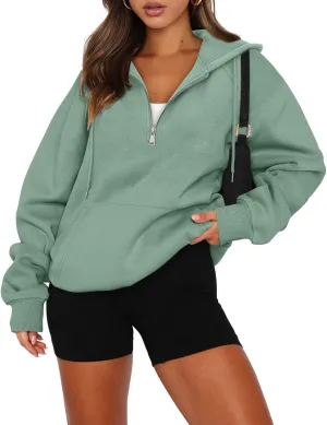 onlypuff Women Half Zipper Pullover Sweatshirt Long Sleeve Hoodies Kangaroo Pocket Fleece Basic Sweater