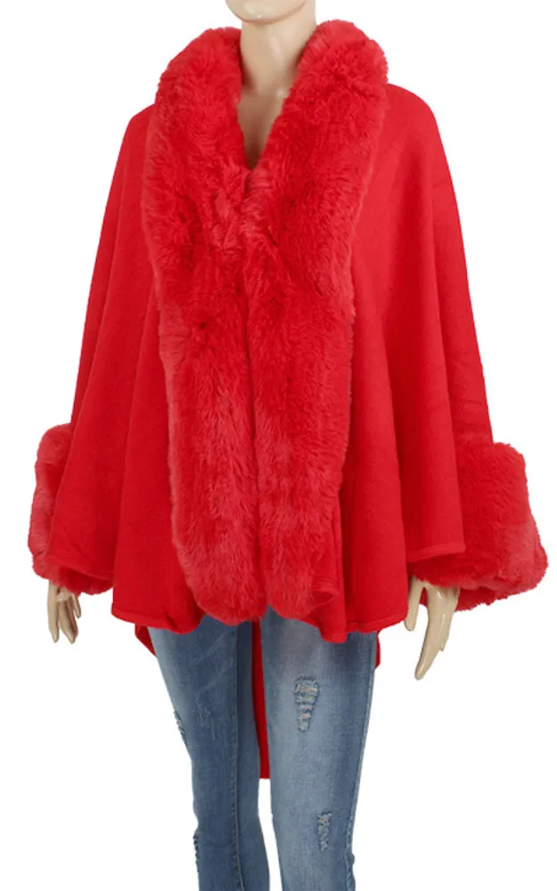 P1765 Fur Trim Cape Shawl NEW