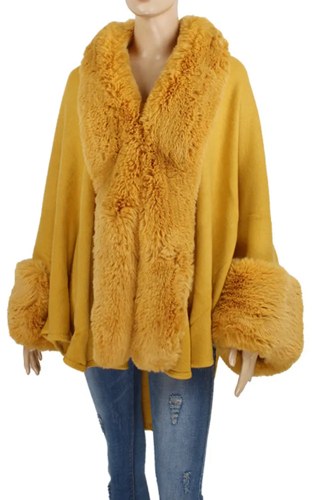 P1765 Fur Trim Cape Shawl NEW