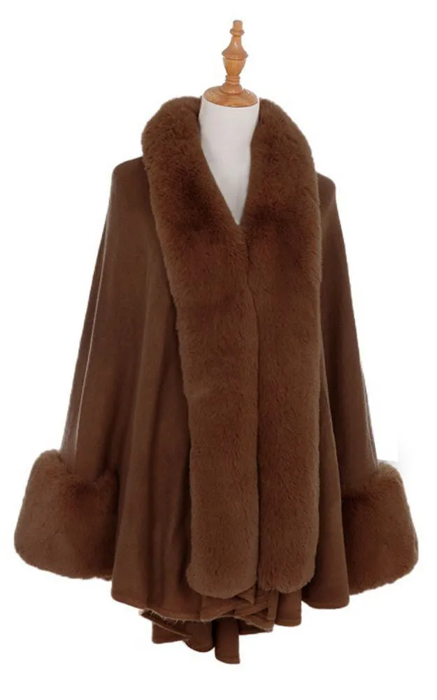 P1765 Fur Trim Cape Shawl NEW