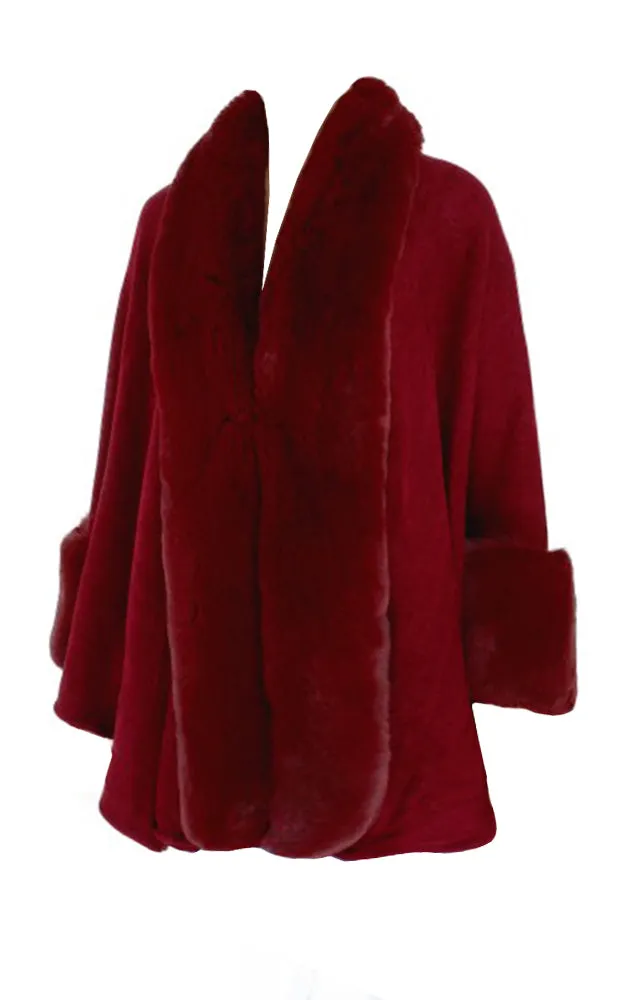 P1765 Fur Trim Cape Shawl NEW