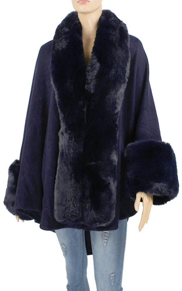 P1765 Fur Trim Cape Shawl NEW