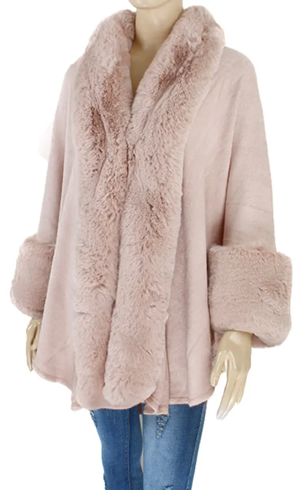 P1765 Fur Trim Cape Shawl NEW