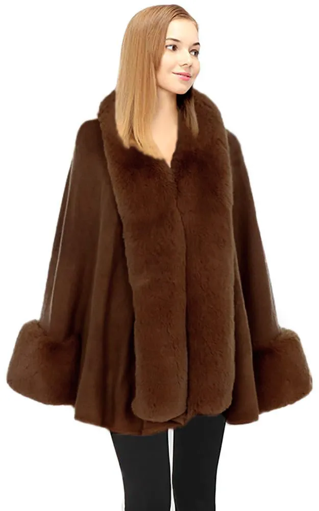 P1765 Fur Trim Cape Shawl NEW