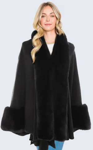 P1765 Fur Trim Cape Shawl NEW