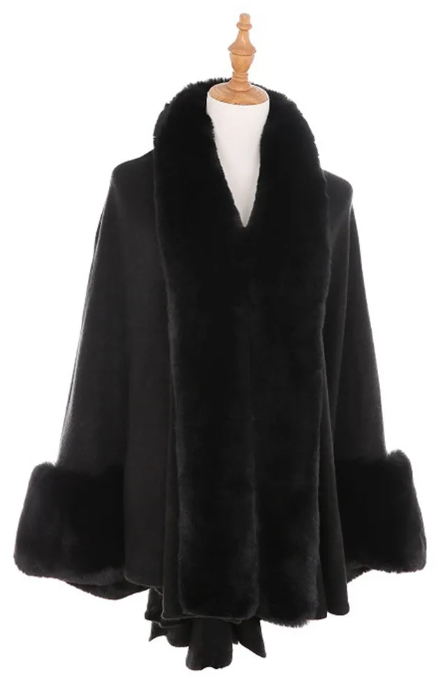 P1765 Fur Trim Cape Shawl NEW