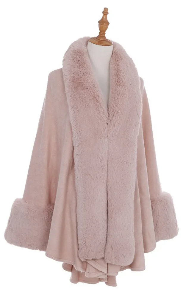 P1765 Fur Trim Cape Shawl NEW