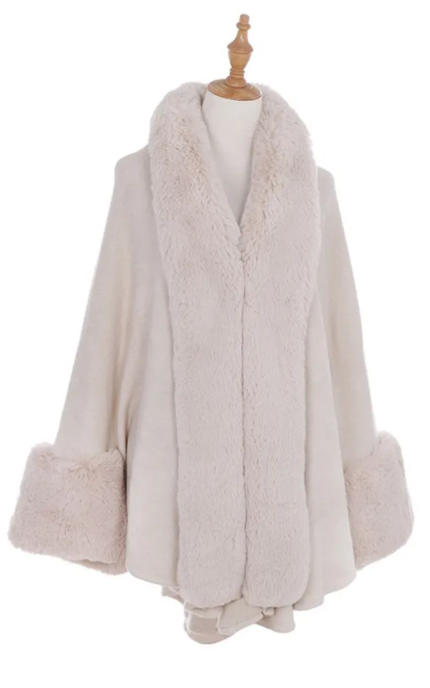 P1765 Fur Trim Cape Shawl NEW