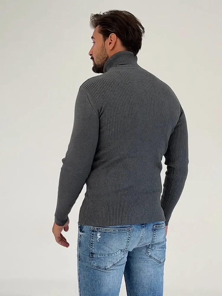 Ribbed Slim Fit Knitted Pullover Turtleneck Sweater (US Only)