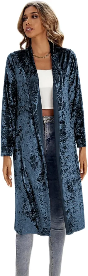 R.Vivimos Women's Long Sleeves Casual Velvet Jacket Open Front Cardigan Coat Outerwear