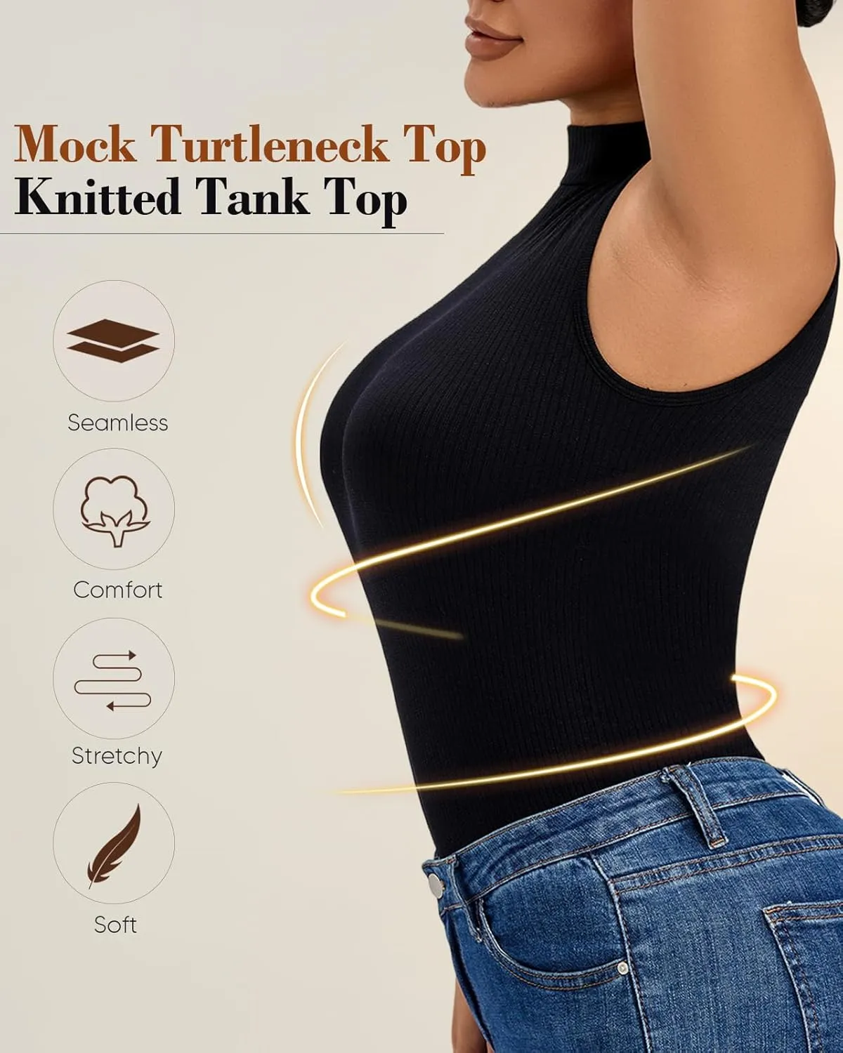 Sleeveless Mock Neck Tops for Women Turtleneck Ribbed Knit Slim Fitted Basic Casual Summer Top Shirts