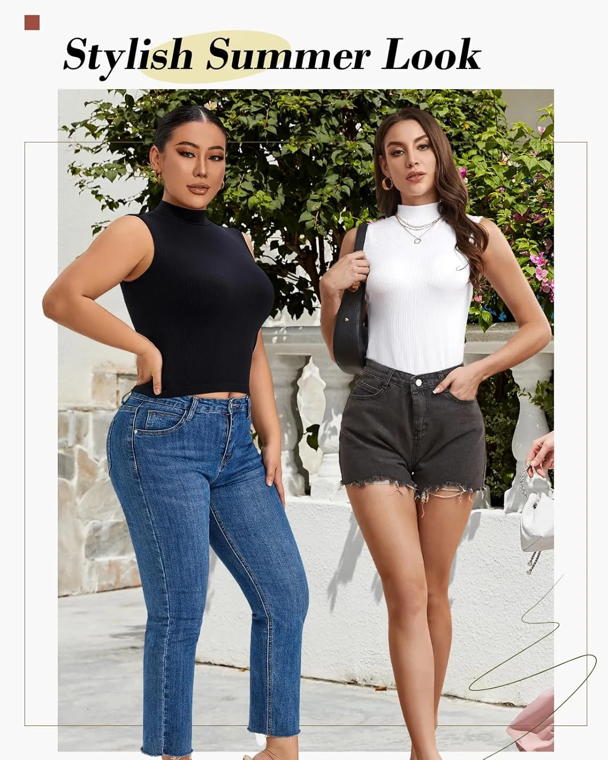 Sleeveless Mock Neck Tops for Women Turtleneck Ribbed Knit Slim Fitted Basic Casual Summer Top Shirts