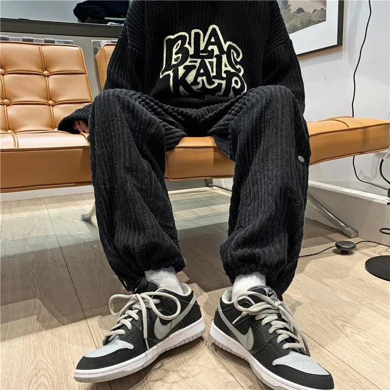 Trendy side-breasted loose casual straight-leg corduroy pants