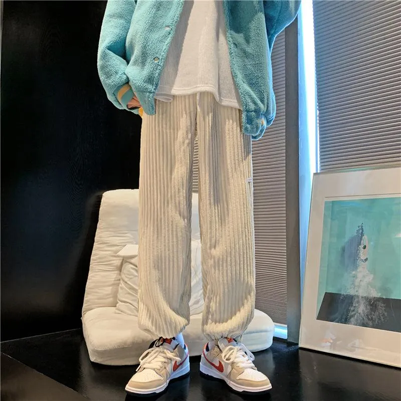 Trendy side-breasted loose casual straight-leg corduroy pants