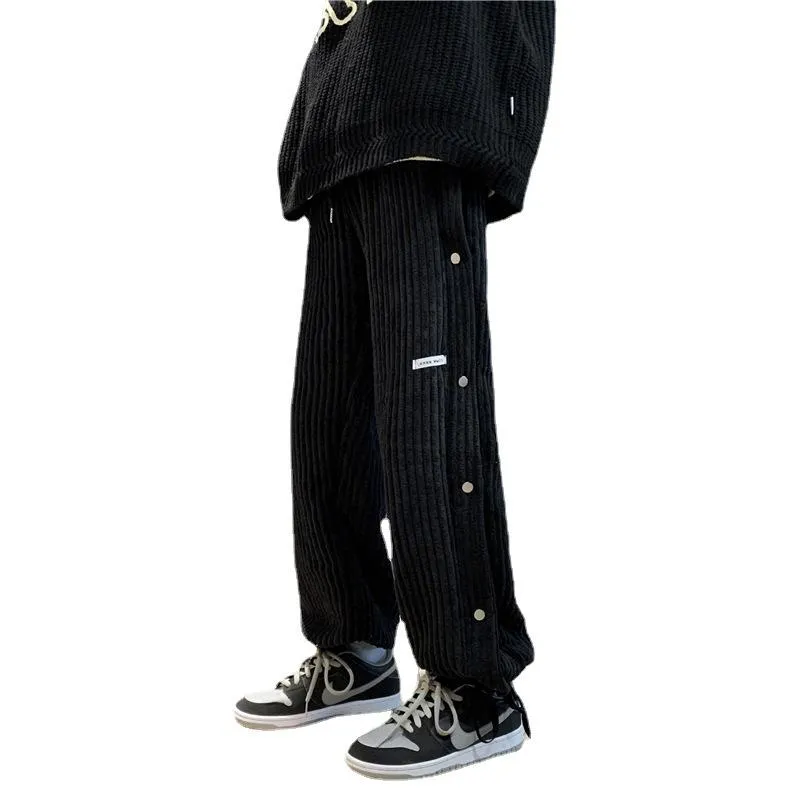 Trendy side-breasted loose casual straight-leg corduroy pants