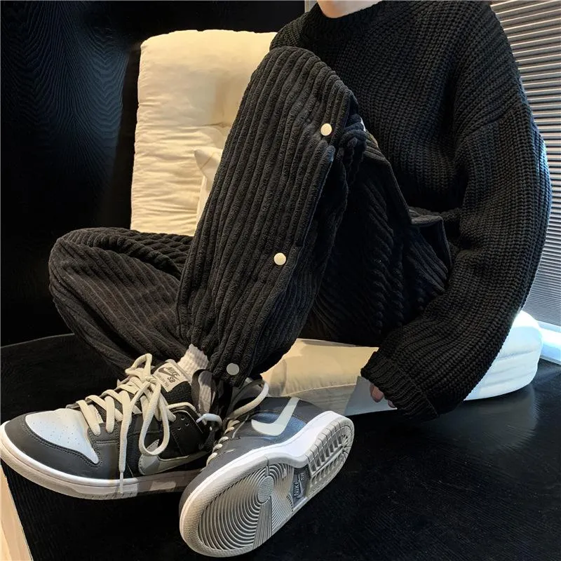 Trendy side-breasted loose casual straight-leg corduroy pants
