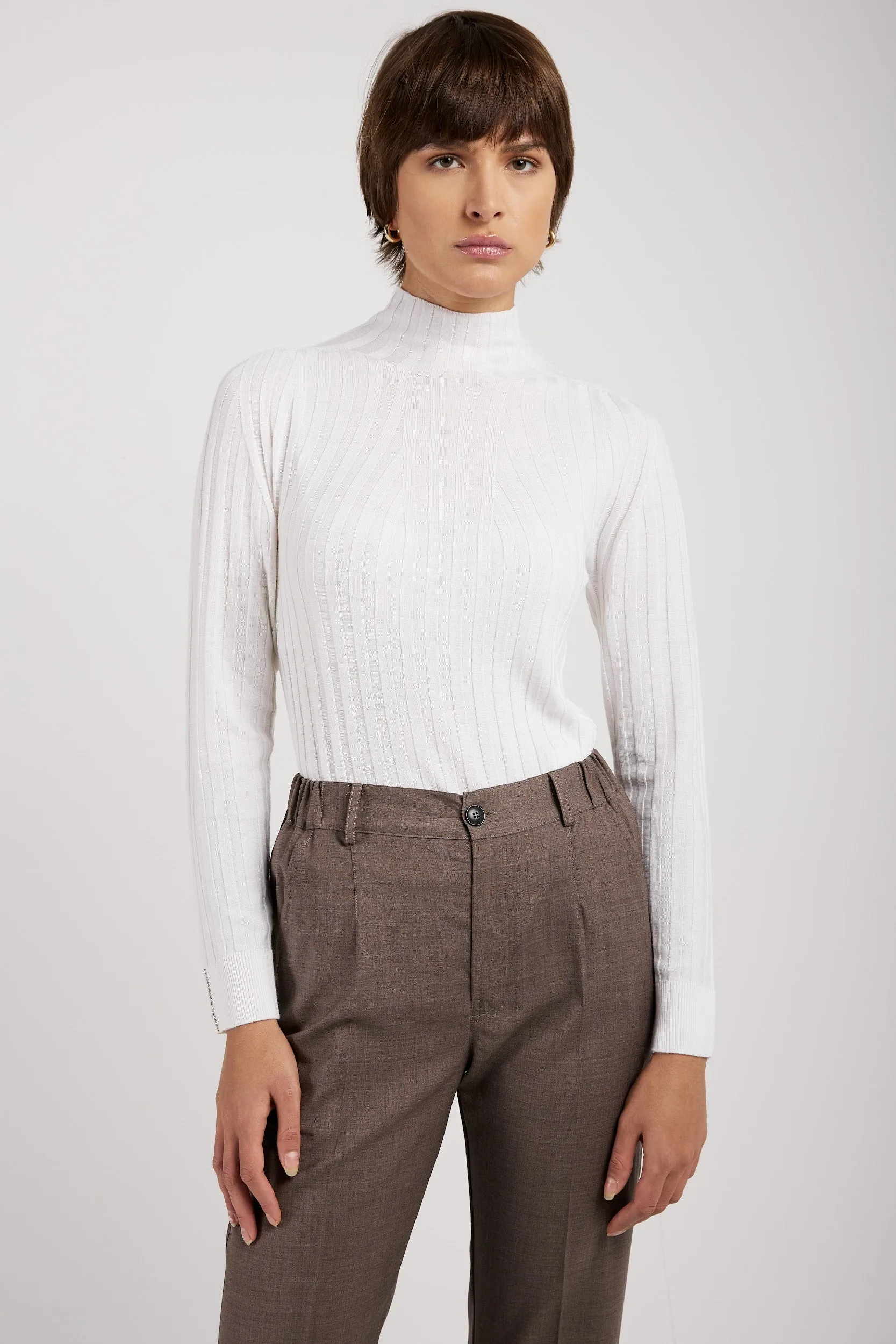 Tricot Mock Neck Sweater in Bright White