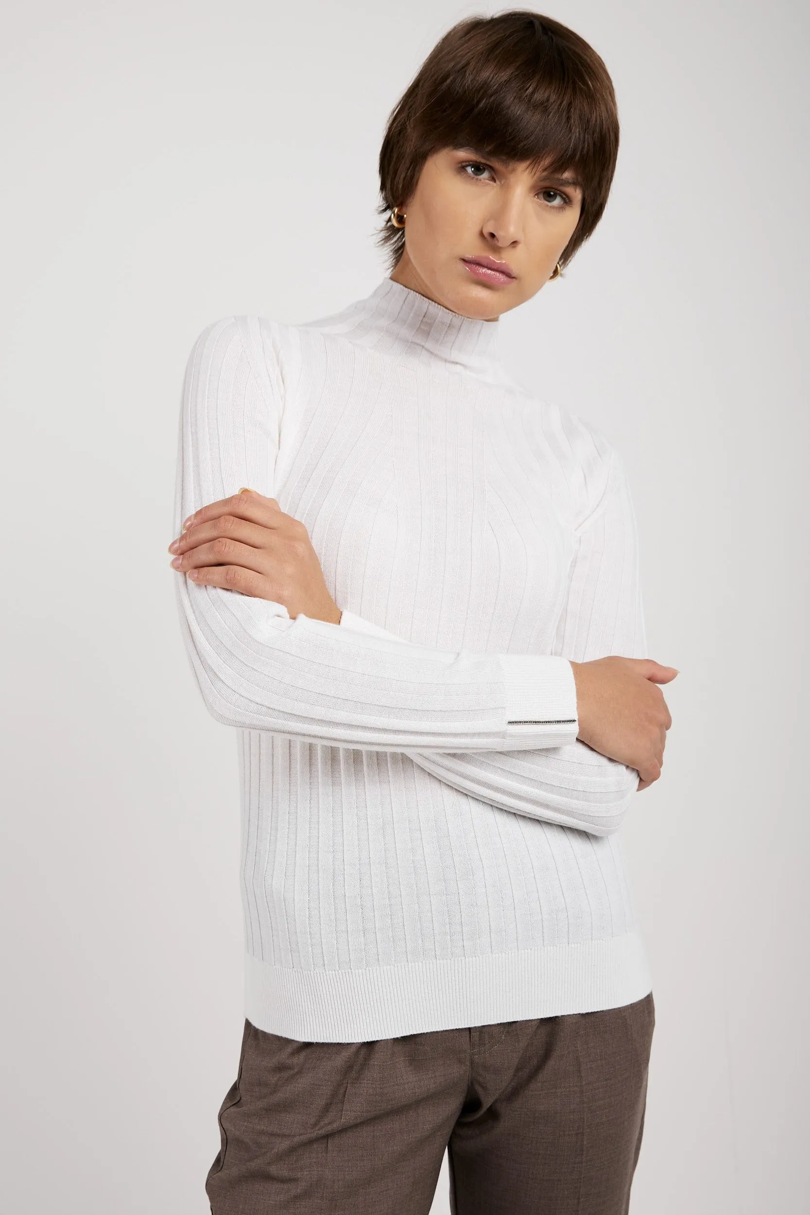 Tricot Mock Neck Sweater in Bright White