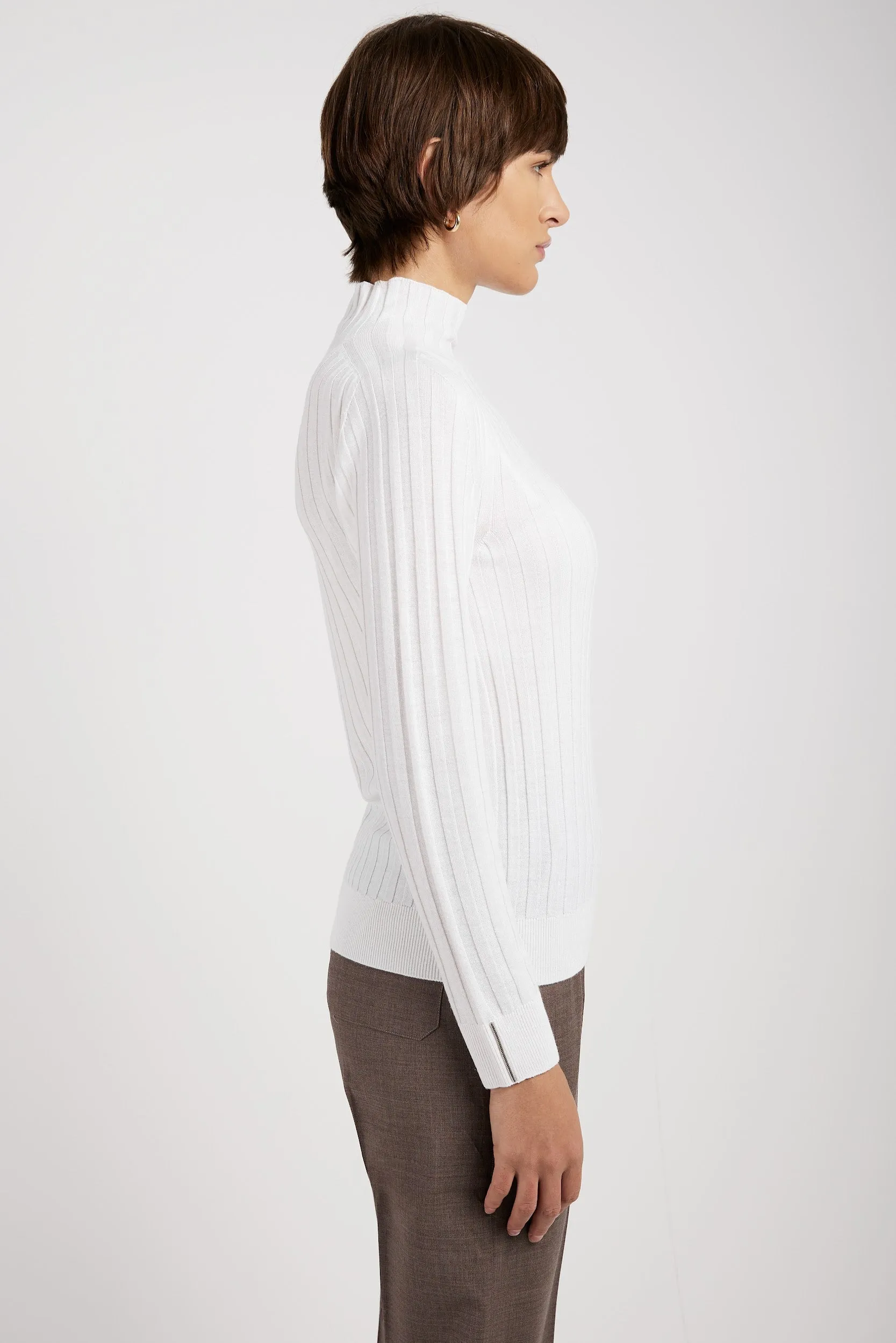 Tricot Mock Neck Sweater in Bright White