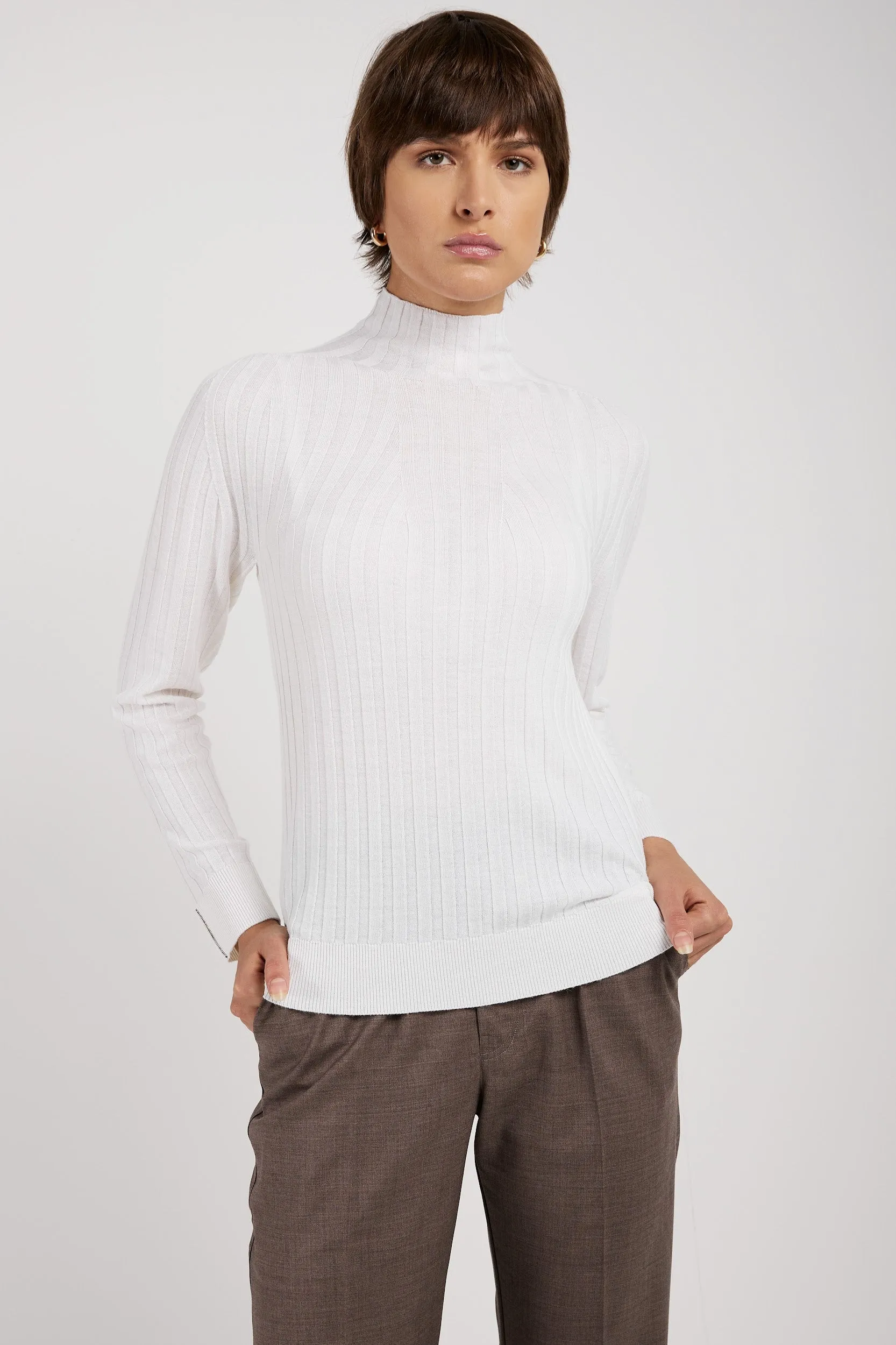 Tricot Mock Neck Sweater in Bright White