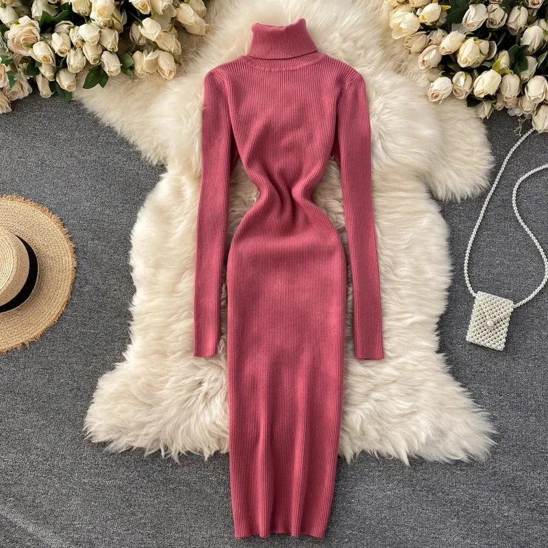 Turtleneck Knitted Bodycon Dress