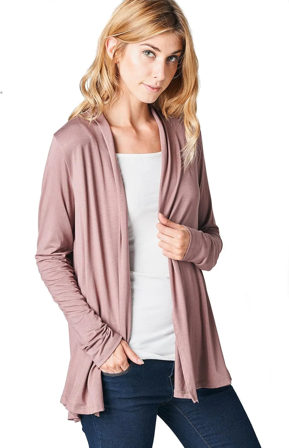 Women Casual Open Front Long Sleeve Lightweight Softest Viscose Made from Bamboo Cardigan