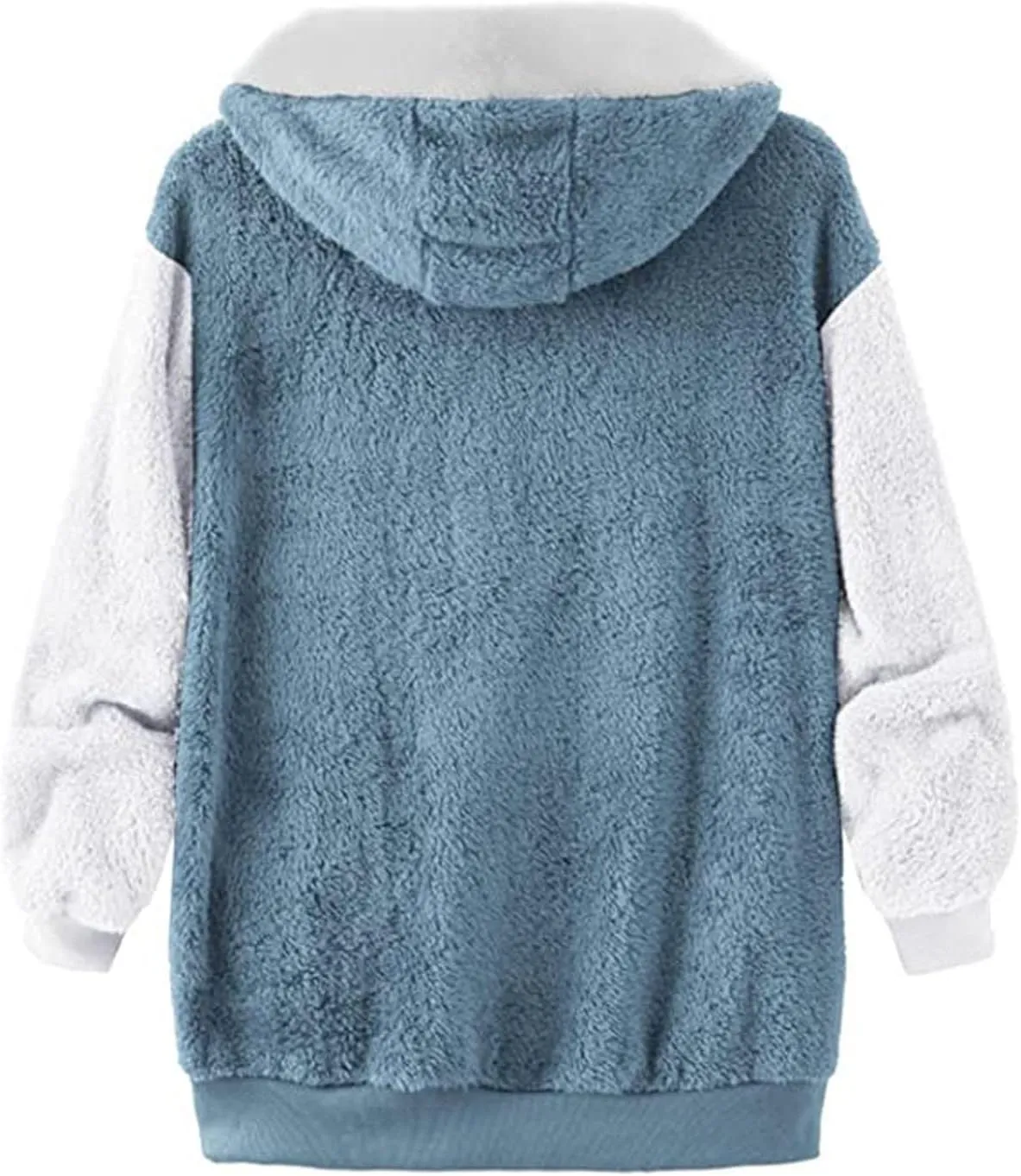Womens 2023 Winter Fuzzy Fleece Jacket Hooded Color Block Patchwork Cardigan Coats
