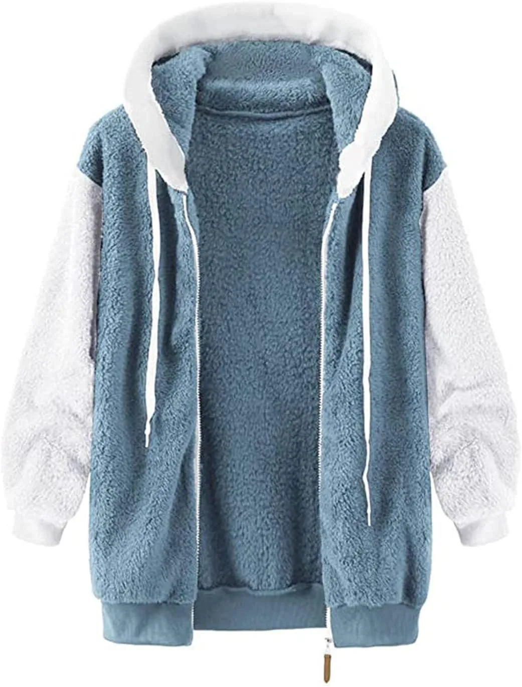 Womens 2023 Winter Fuzzy Fleece Jacket Hooded Color Block Patchwork Cardigan Coats