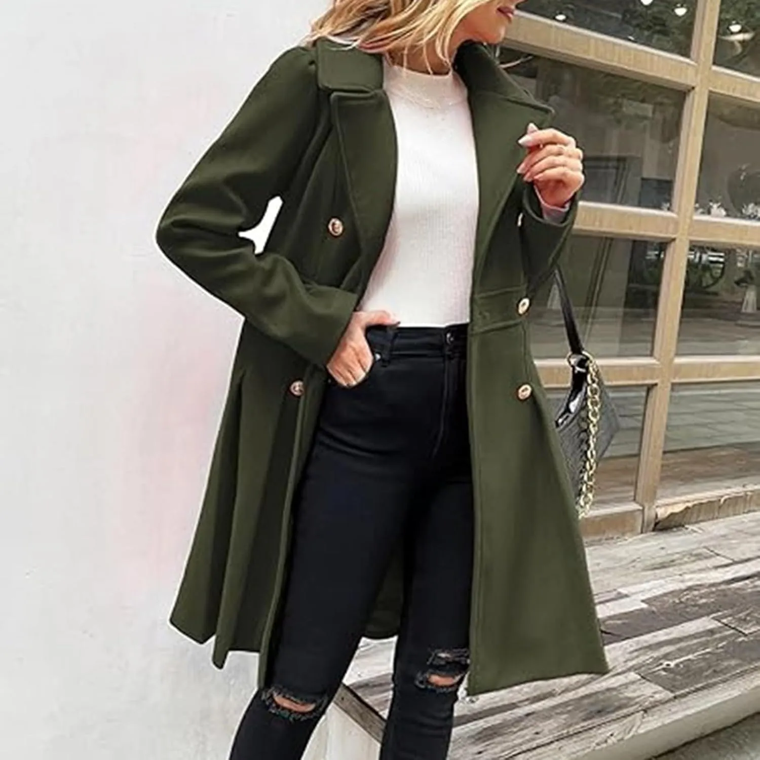 Womens Fall Fashion 2024 Open Front Coatigan Sweater Long Sleeve Casual Knit Lapel Cardigan Coat with Pockets