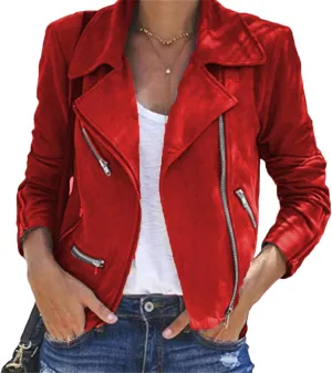Womens Faux Suede Jacket Winter 2024 Casual Zipper Cropped Coat Bomber Biker Moto Jackets Outwear