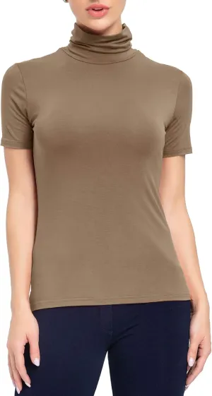 Women's Mock Turtleneck Top Short Sleeve Lightweight Active T-Shirt (S-XXL)