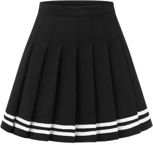Womens Stretchy Pleated Mini Skirt Comfort High Waist Cheerleader School Uniform Skirt